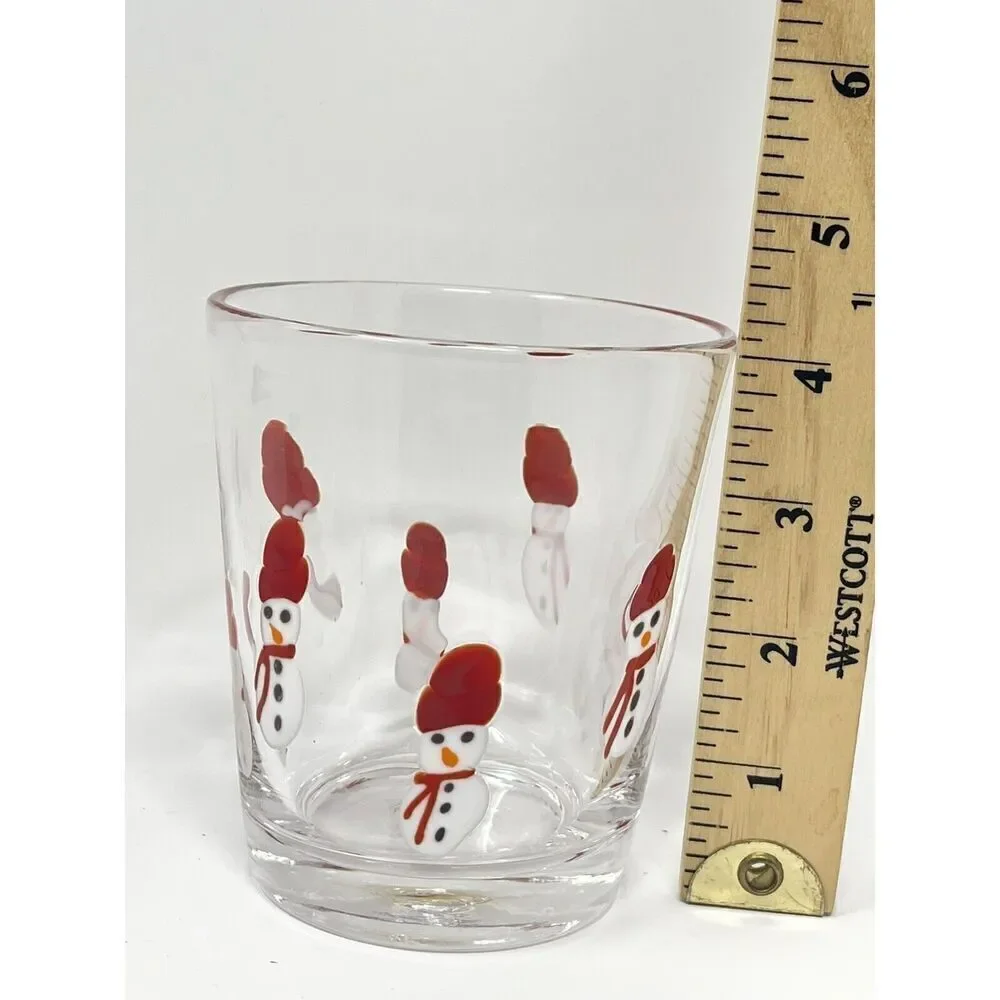 Crate & Barrel Handblown Snowman Fused Glass Tumbler Double Old Fashioned